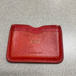 Lindquist Akira Persimmon Wallet Card Case In Milled Leather Slim Embroidered